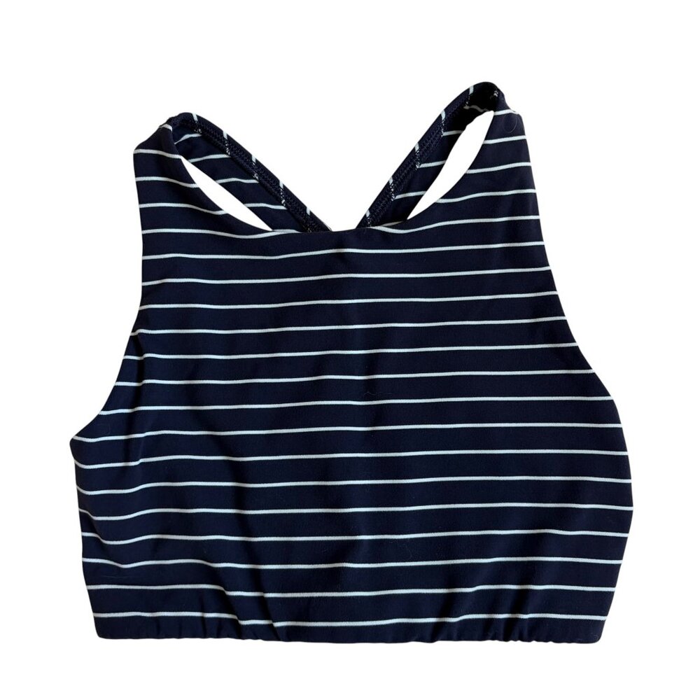 Athleta Powervita Stripe High Neck Bra (Navy & White Striped) - XS